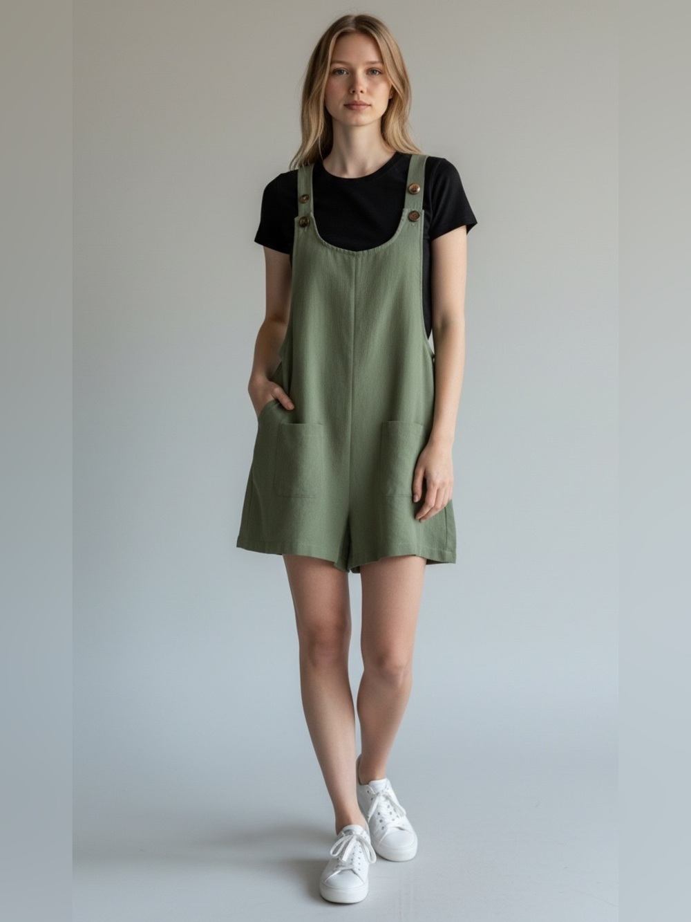 Women’s Olive Green Button-Strap Romper